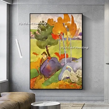 Пол Гоген ръчно изработени, съвременна живопис с маслени бои, абстракция, коридор, веранда, Стенно изкуство, декорация на хола, Човек, Пачи гора, Селски райони