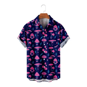 Лятна блуза с къс ръкав, плажни ризи, мъжка мода риза с гавайским гъбен принтом, градинска облекло