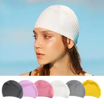 Плувни шапки за жени, удобни плувни шапки за момичета, Эластомерная нескользящая плавательная шапка къса коса със средна дължина