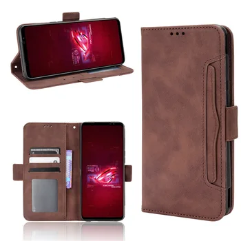За Asus Rog Phone 6 Pro Калъф Луксозен флип-портфейл от изкуствена кожа с магнитно чрез адсорбция Калъф за Asus Rog Phone 5 3 слота за карти памет, Чанти и калъфи за телефони