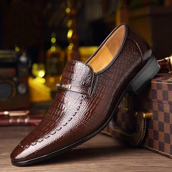 Модната марка мъжки бизнес офис кожени обувки с ниско деколте и шарките на крокодилска кожа, ежедневни обувки, лека и удобна работна обувки