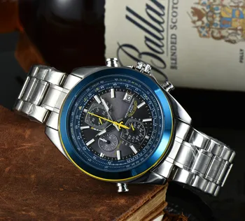 Мъжки часовник Луксозни модерни кварцови часовници с светящимся календар Водоустойчив Многофункционален модни кръгли автоматични часовници е от неръждаема стомана S