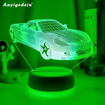 Нов спортен автомобил 3D Иллюзионная лампа за детска спалня Декор нощна светлина Сензорен екран сензор Атмосфера Подарък за Рожден Ден Суперавтомобил Led нощна светлина