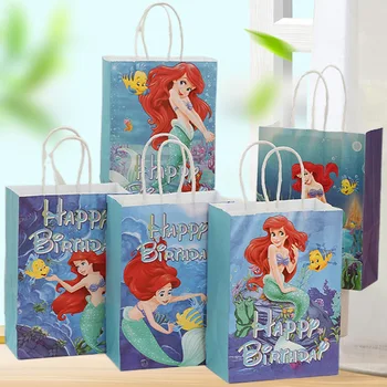 5/50шт Дръжка Disney the Little Mermaid Подарък кутия от Крафт-хартия За деца и момичета Рожден Ден Русалка Бисквити, Бонбони Пакет Сувенири Аксесоари