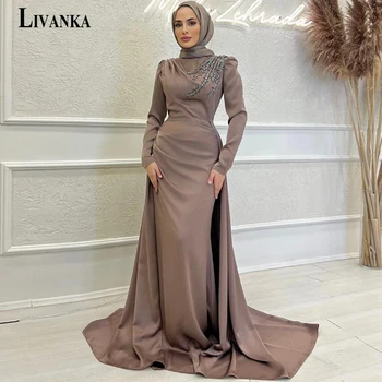 ЛИВАНКА Мюсюлманска Русалка Вечерни рокли за жени С дълги ръкави и високо деколте Апликация Абитуриентски рокли Vestido De Fiesta По поръчка