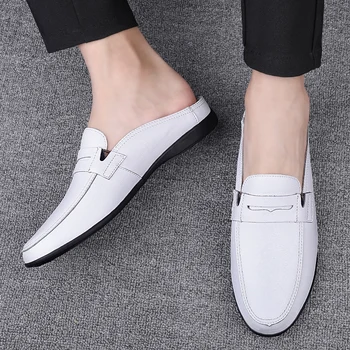Мъжки обувки-слипоны от висококачествена естествена кожа, ежедневни обувки, Меки италиански Лоферы, Удобни летни модни Мокасини Мюлер Shoes