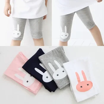 Летни гамаши за момичета Rabbit, детски панталони с дължина до коляното, гамаши, разтеглив детски капри цвят на захарен памук, тесни панталони за момичета