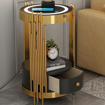 Масички на италианския дизайнер, Лека луксозно обзавеждане за дома, Лесен кръгла маса за умни зареждане, нощни шкафчета за спални за отдих