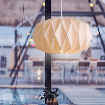 Лампа за фенер Nordic Creative са от хартия, Оригами Сгъваем Окачен лампа Арт декор за хола Трапезария изложбена зала