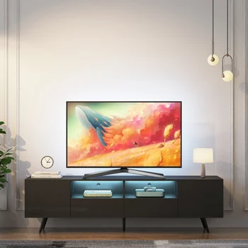 Модерна бяла поставка за телевизор, 16 цвята, led поставка за телевизор с подсветка с дистанционно управление