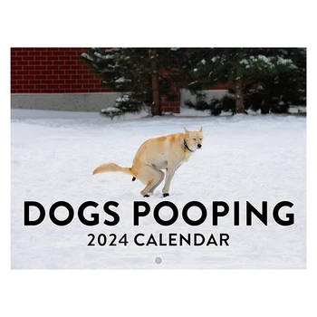 Какающие кучета 2024 Стенен календар с забавен модел на кучето 2024 Стенен календар за нова година подаръци за Коледа