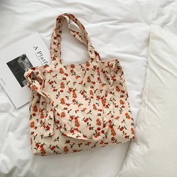 Шарени вельветовая чанта-тоут от платно с цветен модел, чанти през рамо, купувач с голям капацитет, меки тъкани торбички за пазаруване за еднократна употреба.