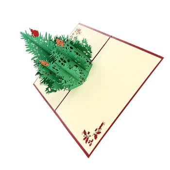 Картички във формата на коледна елха за коледните празници ръчно изработени, издълбани от плика