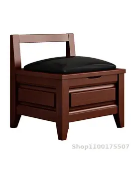 Столче за съхранение с облегалка от масивна дървесина, с ниска табуретка, квадратен стол, табуретка, за смяна на обувки, възглавница, стол за боядисване, кожа за хол