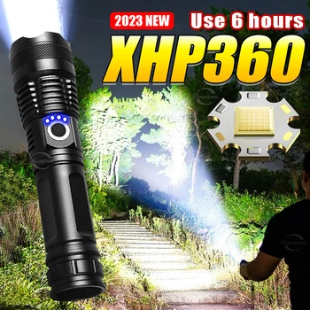 Най-новият тежкотоварни фенерче XHP360 Type-C, акумулаторна лампа, мощен 36-ядрен фенер със силно осветление, тактически фенер