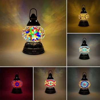 Турска мозайка настолна лампа ръчна изработка, Преносима акумулаторна туризъм лампи, настолни лампи от витражного стъкло, нощна светлина за бар със собствените си ръце