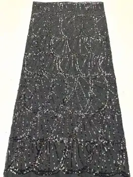 Кралско черна дантела Африканска лейси плат 2023 Висококачествен завързана материал Нигерийски Френски пайети Лейси кърпа за вечерните рокли