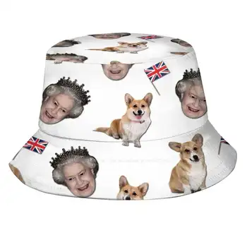 Лятна шапка унисекс с изображение на кралица Елизабет и Corgi, Солнцезащитная шапка на Кралица Елизабет, Кралските Кучета, Любител на кучета, Corgis Pattern United
