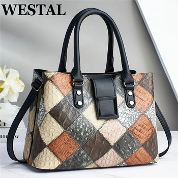 WESTAL 2023 Дамска чанта-тоут голям капацитет, чанта в стил мозайка, дамски чанти, за пазаруване през рамо