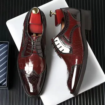 2023 Нови Мъжки Обувки-Oxfords, Черен Бизнес Мъжки Модел Кожени Сватбени обувки от изкуствена кожа, дантела, Пролет/есен