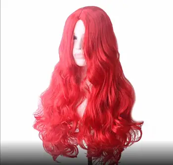 Червен дълги вълнообразни перука от устойчиви на топлина влакна за cosplay за жени, Бели жени за парти