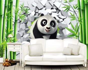 Тапети по поръчка Papel de parede, 3D стена с дупки, сладка панда, бамбукови гори, хол, спалня, телевизор, диван, фон, рисувани стенни