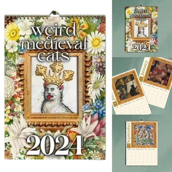 Календар със странни средновековни котки, забавен календар с коте, естетичен стенен календар с котки, които могат да се мотае Практично за дома стени