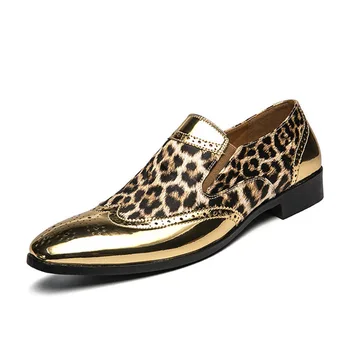 EAGSITY, леопардовые златни лоферы без закопчалка, ежедневни мъжки обувки, за разходки на открито, вечерни сватбени работни обувки с остри пръсти, уличен стил