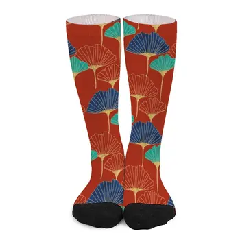 Чорапи с Абстрактен Модел на Листата на Гинко Билоба (Червен фон), подарък за Свети Валентин за гаджето си, смешни чорапи за Жени