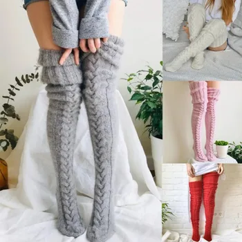Жените свободно време чорапи Есен Зима открит топъл fluffy в Стремежа си чорапи крака топъл плътен цвят чорапи над коляното чорапи 