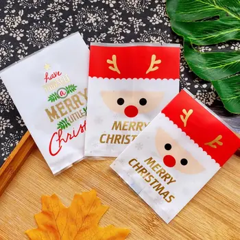 50 / 100шт весела Коледа, пакет за коледни шоколадови бонбони, пластмасови опаковки за бисквити, Коледни опаковки, опаковки за закуски, подаръчни пакети за печене във формата на снежинки
