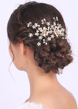 Кристали Цвете Гребен за коса Перли Шнола за коса Сватбени шапки за младоженци Женски Бляскава бижута за жени