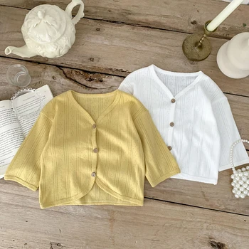 Жилетка за бебета, однотонная корея яке за деца, лятна връхни дрехи за момчета от 0-3 години, блузи за момичета, корейски дрехи с дълъг ръкав