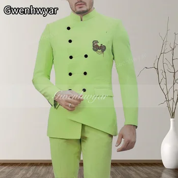 Gwenhwyfar, Нов индивидуален светло зелен мъжки костюм, модерен джентълменско оборудвана всекидневен костюм за зрели мъже, 2 бр.