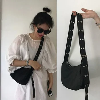 Реколта черна чанта през рамо, ежедневна чанта под мишниците за момичета, однотонная чанта, градинска чанта през рамо Дамски чанти-клатч, портфейл