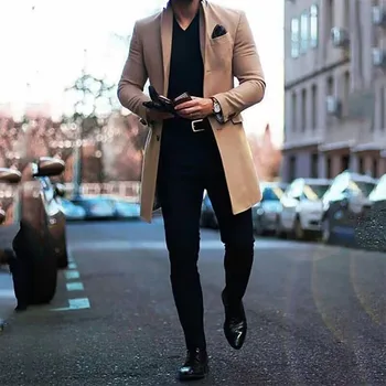 Ново палто цвят каки, висококачествени мъжки яке, Пролетно-есенна вълна яке за мъже, палта за мъже, Однобортное палта за мъже