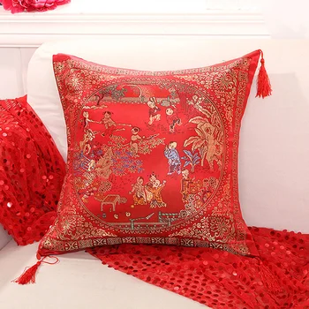 Калъф за сватбени декоративни възглавници, калъф за възглавница в стила на китайската култура, начало декор, червен калъфка 45x45 см