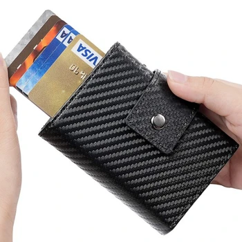 Чантата с въздушна маркирани от въглеродни влакна от естествена телешка кожа, метална rfid, автоматично поп самоличност на притежателя на кредитната карта, защита от загуба на своята практика за въздушни етикети