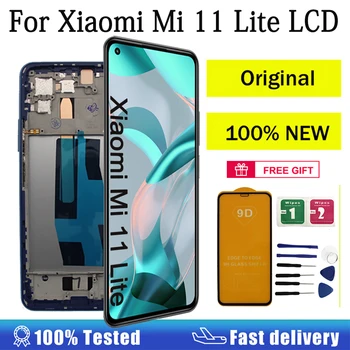 Оригинален Дисплей За Xiaomi Mi 11 Lite LCD Сензорен Екран Дигитайзер В Събирането на AMOLED LCD За Mi 11 Lite 5G Дисплей M2101K9AG Екран