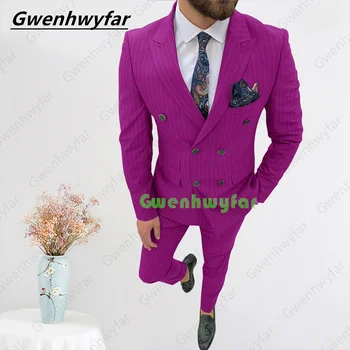 Gwenhwyfar розово-червено-бяла лента trajes de hombre, сшитое по поръчка мъжки сватбена рокля, костюм за делова работа (Яке + панталон Ternos