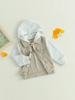 Зимно палто за малки момичета, яке с качулка за деца, топла горна дреха с яка-ревери и закопчаване на копчета за ежедневието есента дрехи