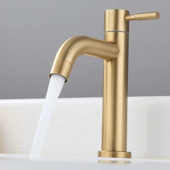Висококачествен нов кран за мивка от матово злато Екологично Чист Бвп кран за студена вода за баня Sus 304 Неръждаема стомана