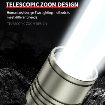 Преносим led фенерче с телескопическим увеличение, мощен фенер 1000 лумена IPX5, водоустойчив за къмпинг, риболов, приключенски