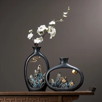 Ваза на богатството в японски стил, реколта китайска ваза на фън шуй, за украса на работния плот в офиса, хола, вази за сухи цветя, домашен декор