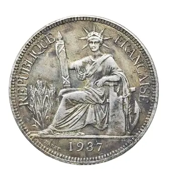 1937 Френски Индокитай Монета от 20 стотинки Сребърни монети Албум медали колекционерска стойност на Монетата Френски Пари Коледен подарък Монети