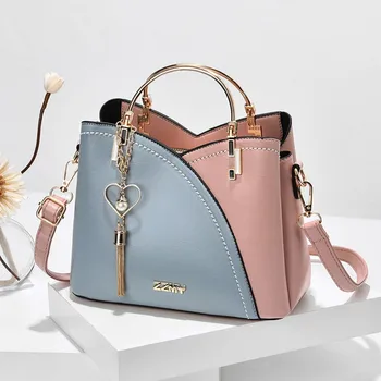 Дамска чанта Цвят Комбинирана чанта Нова Мода Висококачествена Универсална чанта от изкуствена кожа с шиш оседлкой на едното рамо 2023 г.