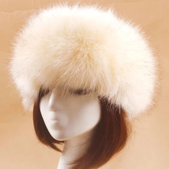 Дамски кожен шапка от изкуствена лисьего кожа, лента за коса, зимни дебели топли руски шапки, Празни шапки, дамски меки плюшени шапки, които предпазват от студ