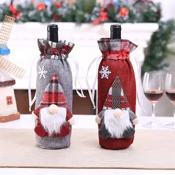 Коледна капачка за бутилка вино, Коледна украса, весела коледна украса за дома, творчески горски човече, кукла-снежен човек, декорация на бутилка