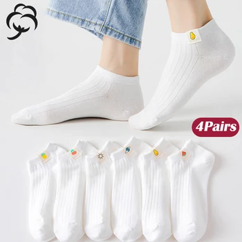 4 Чифта летни тънки диша къси чорапи с надпис 