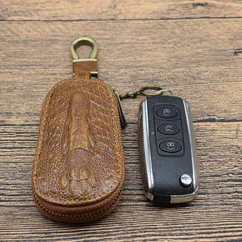 Първият слой на своята практика за ключове от естествена кожа калъф за ключове от кола луксозна чанта-верижка за ключове с релефни